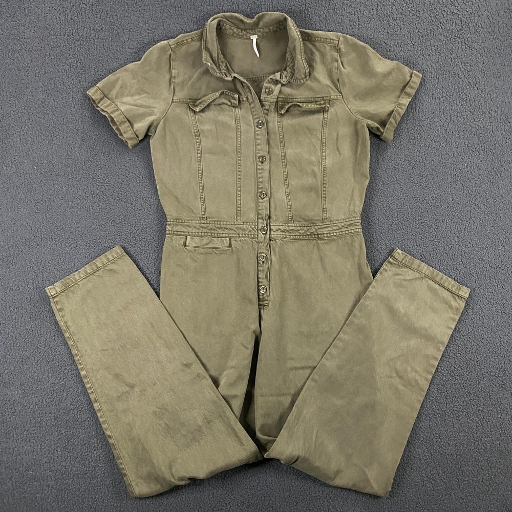 YFB Jumpsuit Womens Large Green Mechanic Workwear Grunge Tencel Boiler